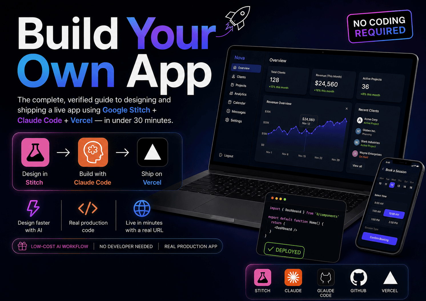 Build Your Own App with Google Stitch + Claude Code + Vercel (no coding)