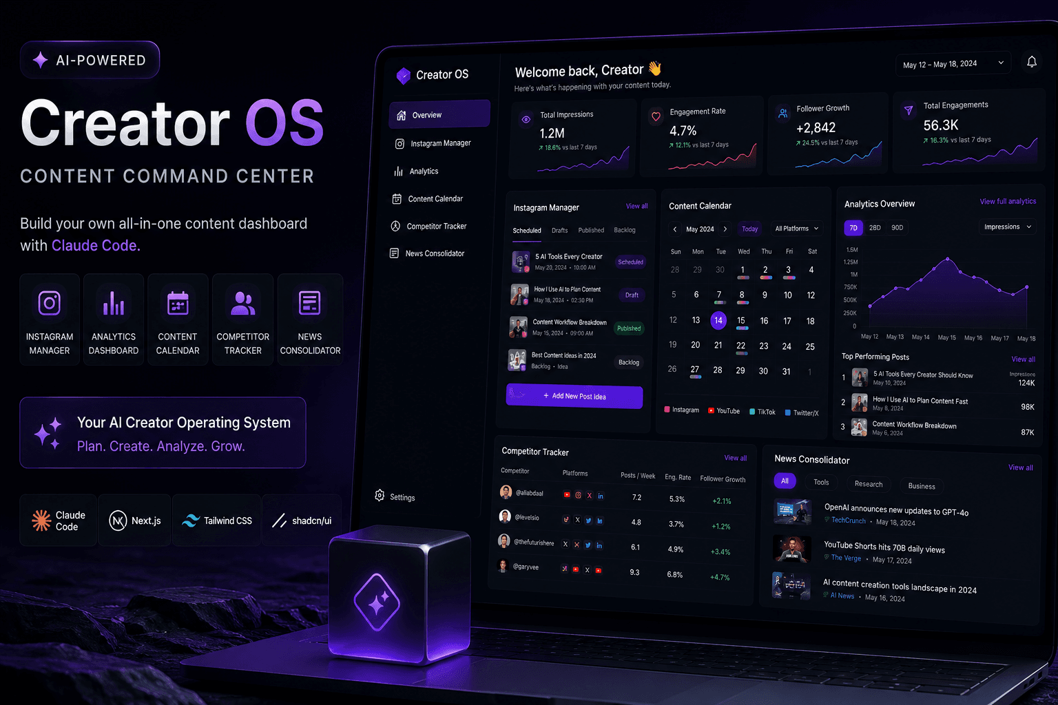 Build Your Own AI Creator OS with Claude Code 📊| Dark-Themed Content Dashboard Workflow